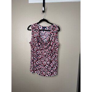 Chaps Women's Blue/Red Blouse Size 2X sleeveless v-neck‎ polyester pullover